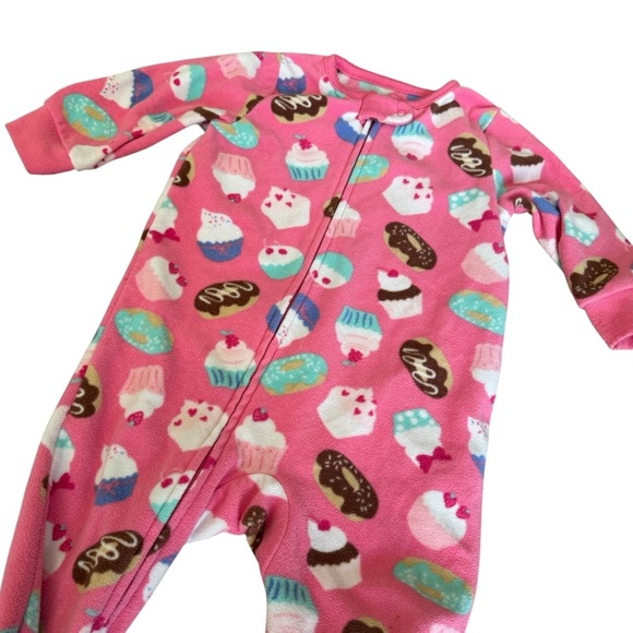Bundle 12M Baby Girl 3PC Set Footed Fleece Pajamas Carter’s Butterfly Sweets - Picture 6 of 8